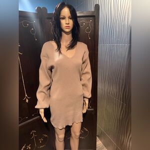 V-Neck Knit Sweater Dress